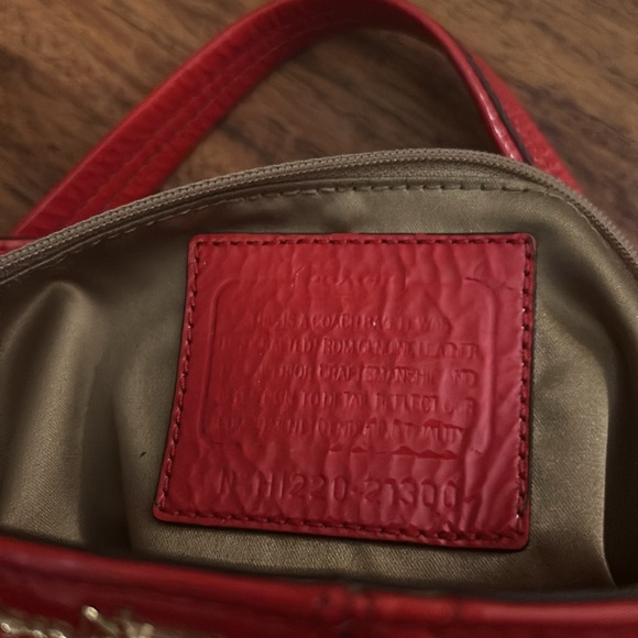 Coach Madison Diagonal Pleated Patent Leather Shoulder Handbag, Red - Picture 7 of 7